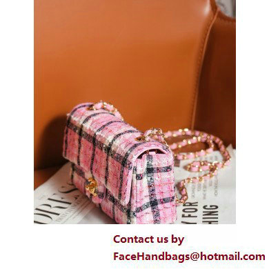 Chanel Cotton  &  Wool Tweed  &  Gold-Tone Metal Pink, Navy Blue  &  White Mini Classic Handbag A69900 2025